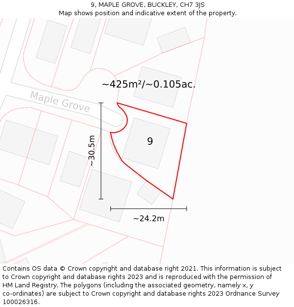 9, MAPLE GROVE, BUCKLEY, CH7 3JS: Plot and title map