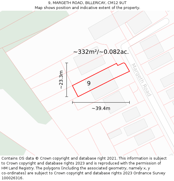 9, MARGETH ROAD, BILLERICAY, CM12 9UT: Plot and title map