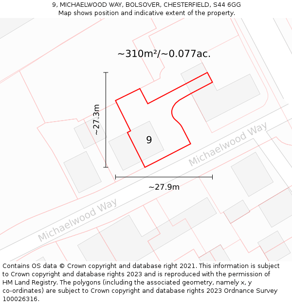 9, MICHAELWOOD WAY, BOLSOVER, CHESTERFIELD, S44 6GG: Plot and title map