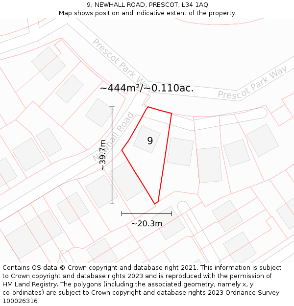 9, NEWHALL ROAD, PRESCOT, L34 1AQ: Plot and title map