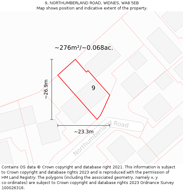 9, NORTHUMBERLAND ROAD, WIDNES, WA8 5EB: Plot and title map