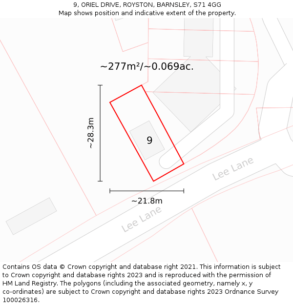 9, ORIEL DRIVE, ROYSTON, BARNSLEY, S71 4GG: Plot and title map