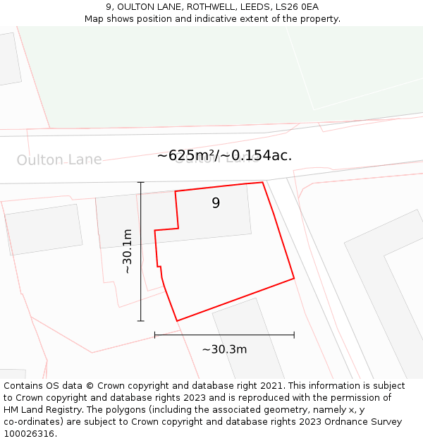 9, OULTON LANE, ROTHWELL, LEEDS, LS26 0EA: Plot and title map