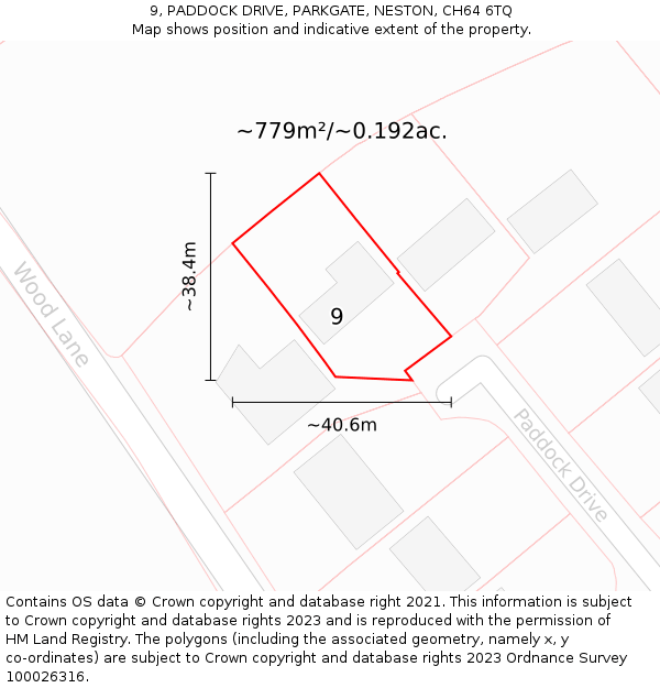 9, PADDOCK DRIVE, PARKGATE, NESTON, CH64 6TQ: Plot and title map