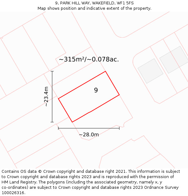 9, PARK HILL WAY, WAKEFIELD, WF1 5FS: Plot and title map