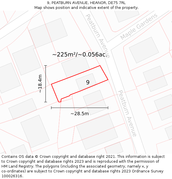 9, PEATBURN AVENUE, HEANOR, DE75 7RL: Plot and title map