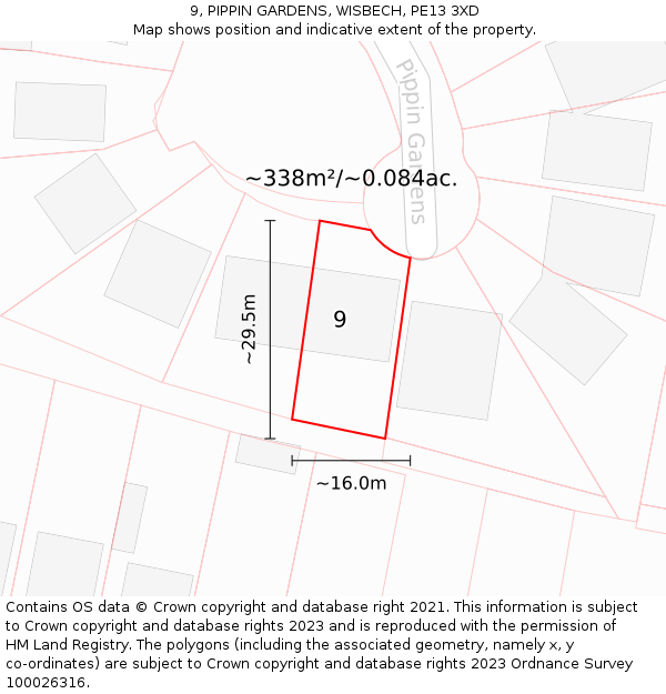 9, PIPPIN GARDENS, WISBECH, PE13 3XD: Plot and title map