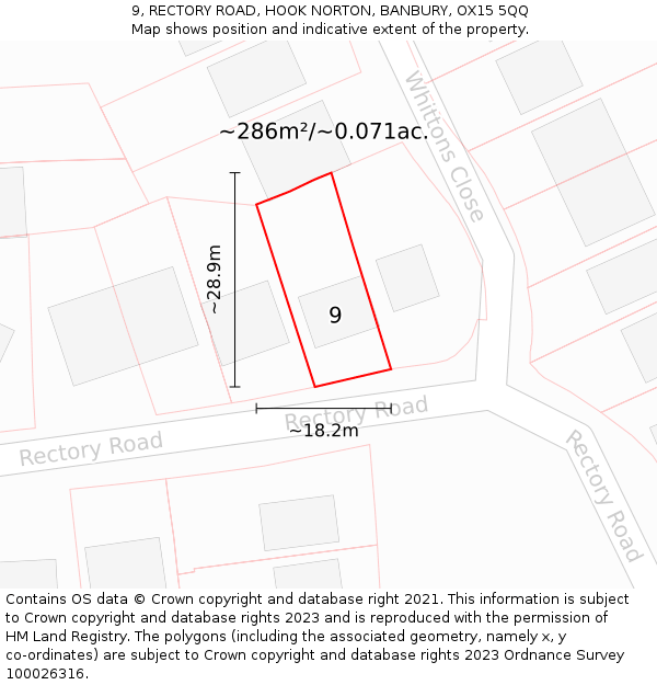 9, RECTORY ROAD, HOOK NORTON, BANBURY, OX15 5QQ: Plot and title map