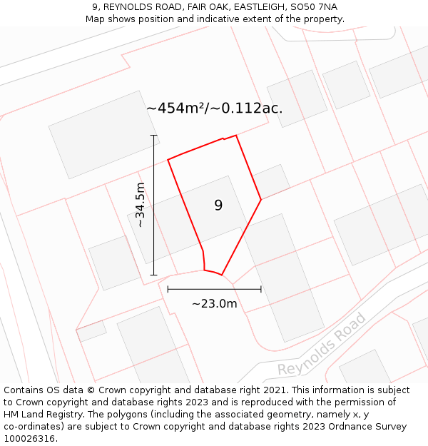 9, REYNOLDS ROAD, FAIR OAK, EASTLEIGH, SO50 7NA: Plot and title map