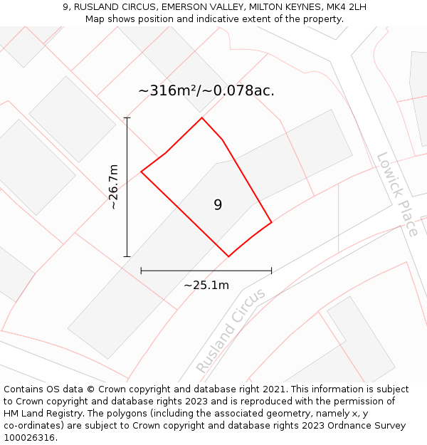 9, RUSLAND CIRCUS, EMERSON VALLEY, MILTON KEYNES, MK4 2LH: Plot and title map