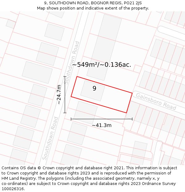 9, SOUTHDOWN ROAD, BOGNOR REGIS, PO21 2JS: Plot and title map