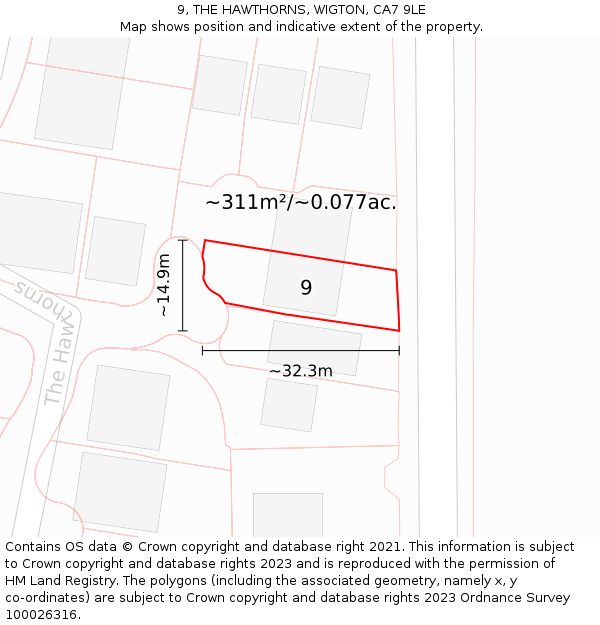 9, THE HAWTHORNS, WIGTON, CA7 9LE: Plot and title map