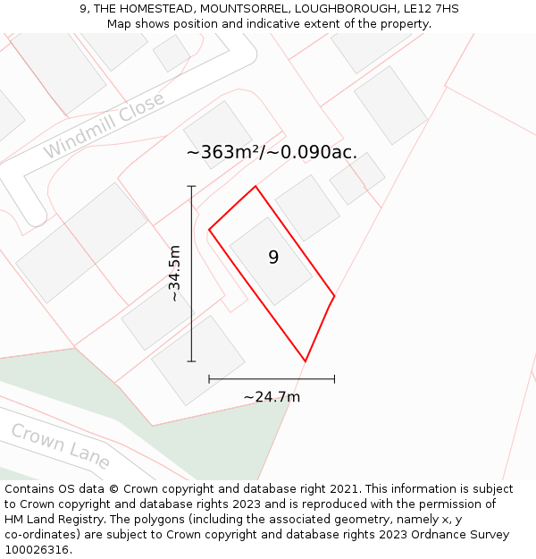 9, THE HOMESTEAD, MOUNTSORREL, LOUGHBOROUGH, LE12 7HS: Plot and title map