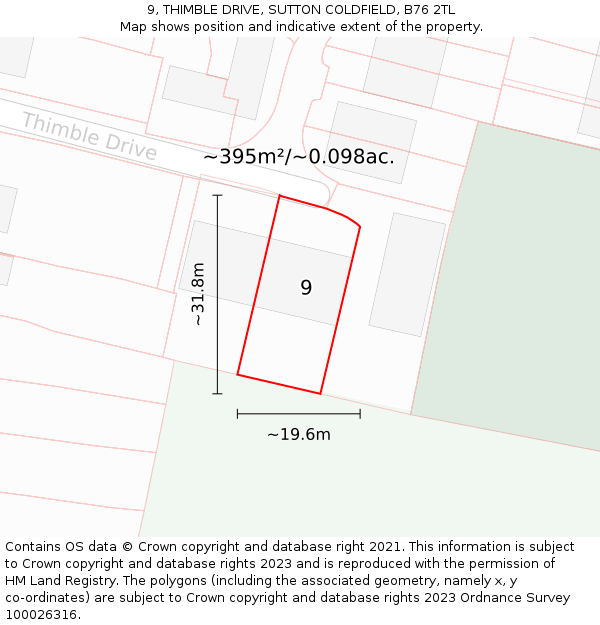 9, THIMBLE DRIVE, SUTTON COLDFIELD, B76 2TL: Plot and title map