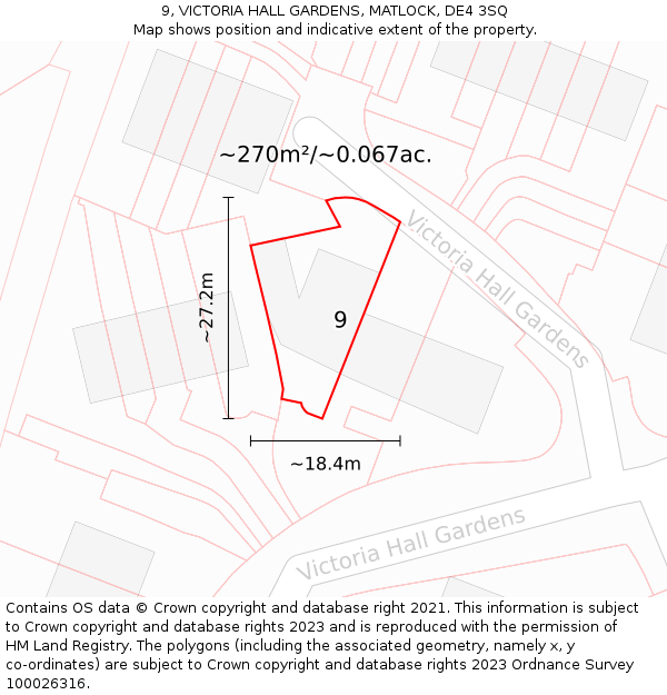 9, VICTORIA HALL GARDENS, MATLOCK, DE4 3SQ: Plot and title map