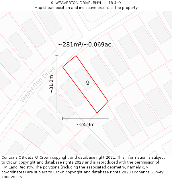 9, WEAVERTON DRIVE, RHYL, LL18 4HY: Plot and title map