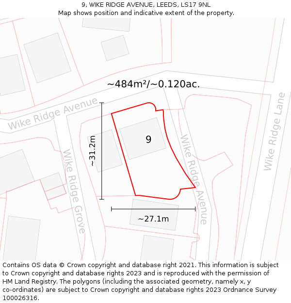 9, WIKE RIDGE AVENUE, LEEDS, LS17 9NL: Plot and title map