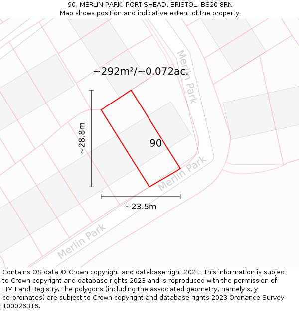 90, MERLIN PARK, PORTISHEAD, BRISTOL, BS20 8RN: Plot and title map