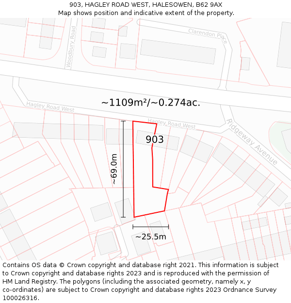 903, HAGLEY ROAD WEST, HALESOWEN, B62 9AX: Plot and title map