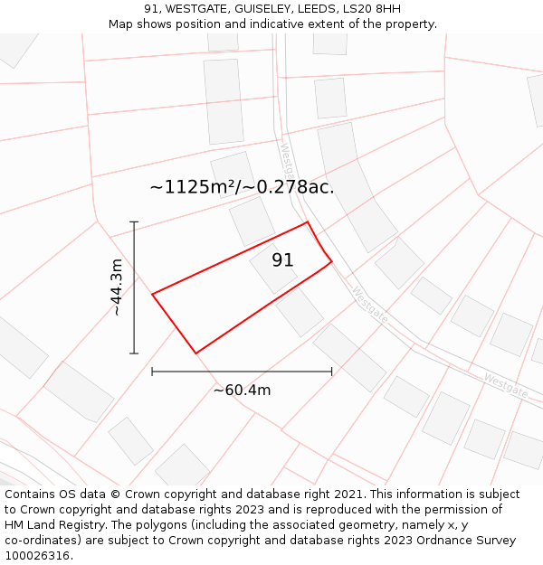 91, WESTGATE, GUISELEY, LEEDS, LS20 8HH: Plot and title map