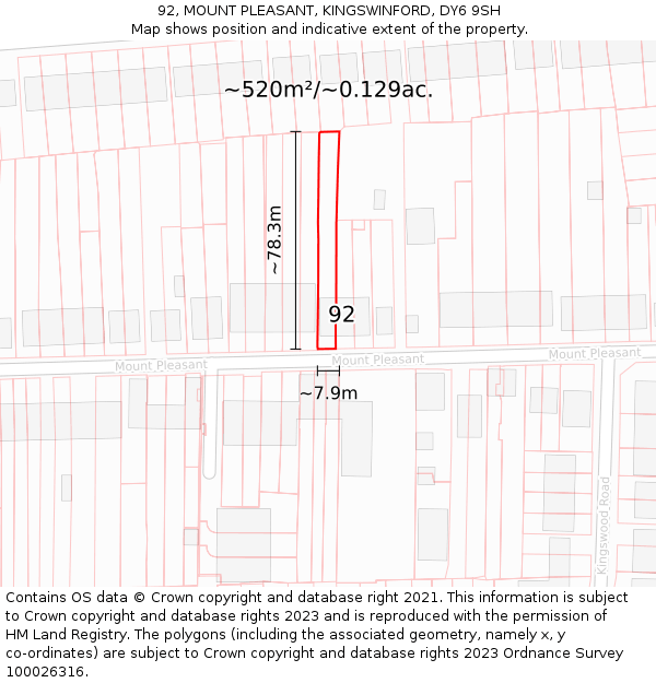 92, MOUNT PLEASANT, KINGSWINFORD, DY6 9SH: Plot and title map