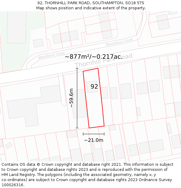 92, THORNHILL PARK ROAD, SOUTHAMPTON, SO18 5TS: Plot and title map