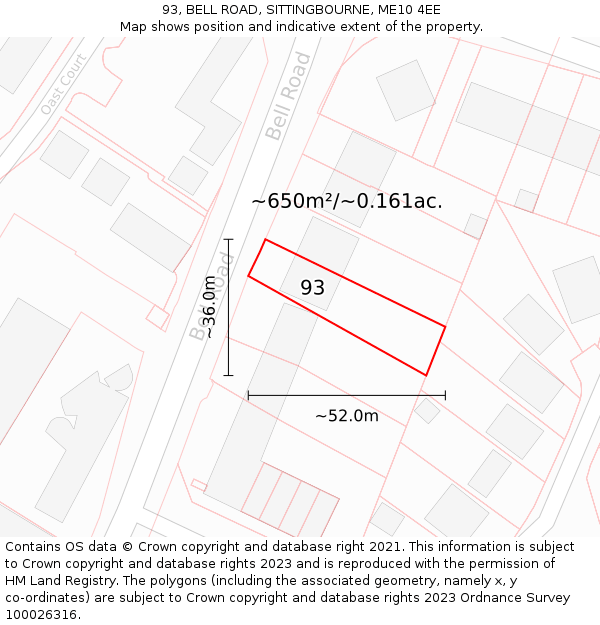 93, BELL ROAD, SITTINGBOURNE, ME10 4EE: Plot and title map