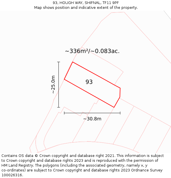 93, HOUGH WAY, SHIFNAL, TF11 9PF: Plot and title map