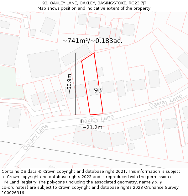 93, OAKLEY LANE, OAKLEY, BASINGSTOKE, RG23 7JT: Plot and title map