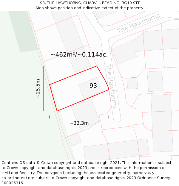 93, THE HAWTHORNS, CHARVIL, READING, RG10 9TT: Plot and title map