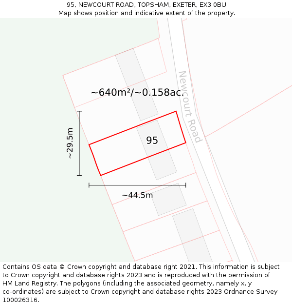 95, NEWCOURT ROAD, TOPSHAM, EXETER, EX3 0BU: Plot and title map