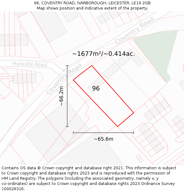 96, COVENTRY ROAD, NARBOROUGH, LEICESTER, LE19 2GB: Plot and title map