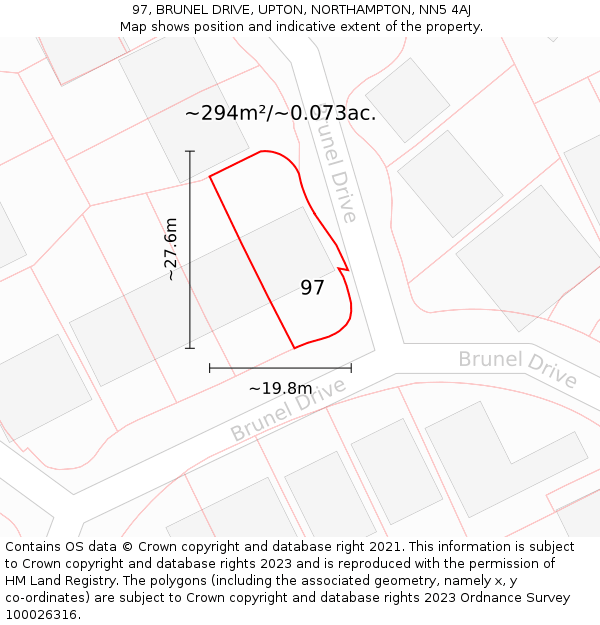 97, BRUNEL DRIVE, UPTON, NORTHAMPTON, NN5 4AJ: Plot and title map