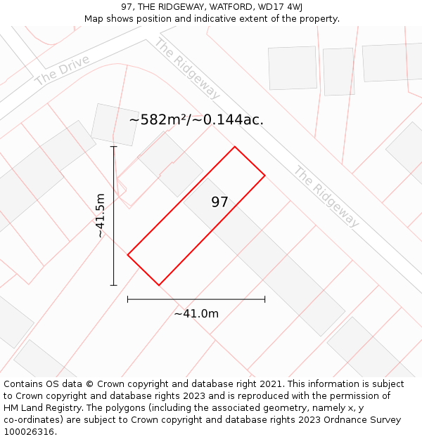 97, THE RIDGEWAY, WATFORD, WD17 4WJ: Plot and title map