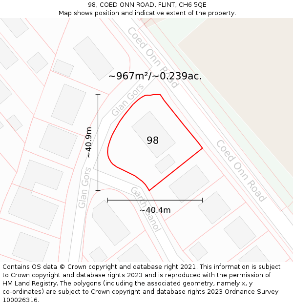 98, COED ONN ROAD, FLINT, CH6 5QE: Plot and title map