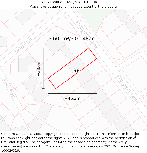 98, PROSPECT LANE, SOLIHULL, B91 1HT: Plot and title map