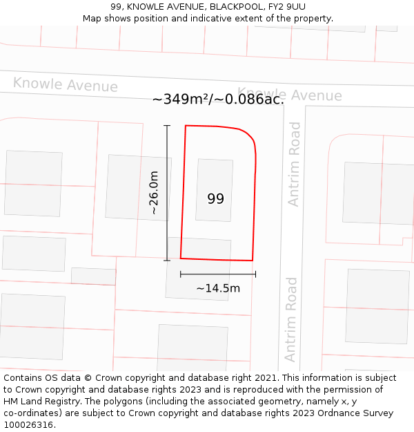 99, KNOWLE AVENUE, BLACKPOOL, FY2 9UU: Plot and title map