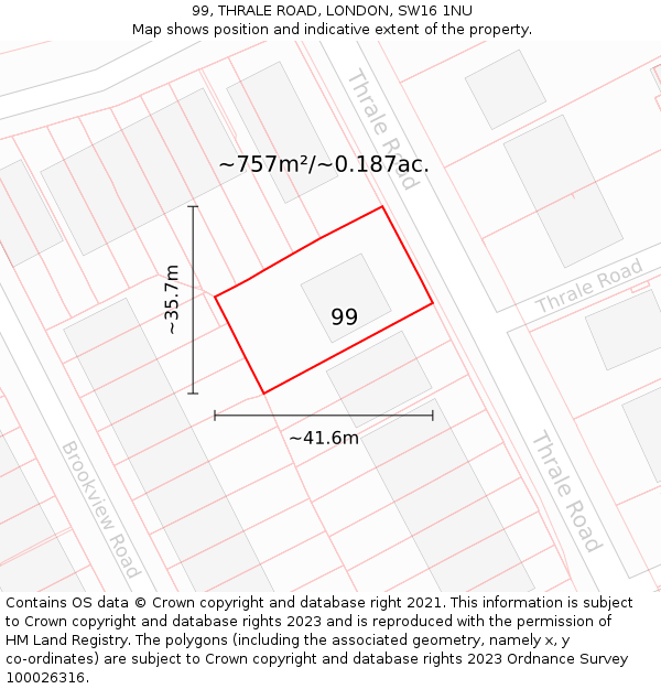 99, THRALE ROAD, LONDON, SW16 1NU: Plot and title map