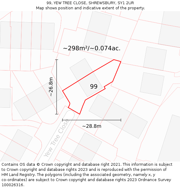 99, YEW TREE CLOSE, SHREWSBURY, SY1 2UR: Plot and title map