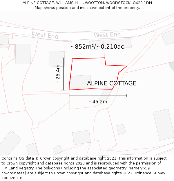 ALPINE COTTAGE, WILLIAMS HILL, WOOTTON, WOODSTOCK, OX20 1DN: Plot and title map