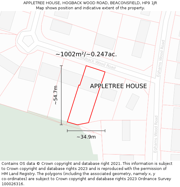 APPLETREE HOUSE, HOGBACK WOOD ROAD, BEACONSFIELD, HP9 1JR: Plot and title map