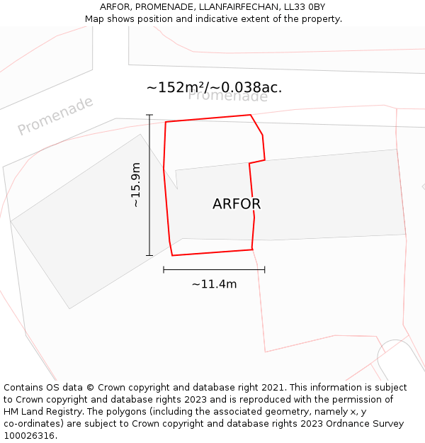 ARFOR, PROMENADE, LLANFAIRFECHAN, LL33 0BY: Plot and title map