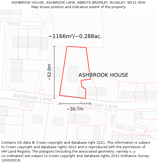 ASHBROOK HOUSE, ASHBROOK LANE, ABBOTS BROMLEY, RUGELEY, WS15 3DW: Plot and title map