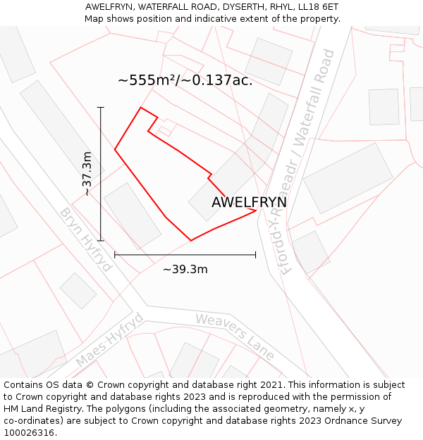 AWELFRYN, WATERFALL ROAD, DYSERTH, RHYL, LL18 6ET: Plot and title map