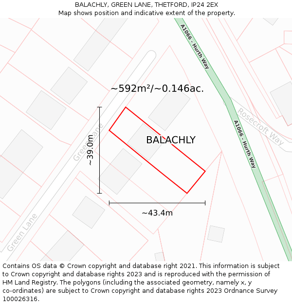 BALACHLY, GREEN LANE, THETFORD, IP24 2EX: Plot and title map