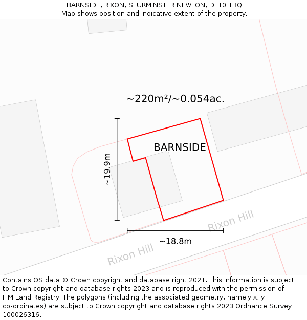 BARNSIDE, RIXON, STURMINSTER NEWTON, DT10 1BQ: Plot and title map