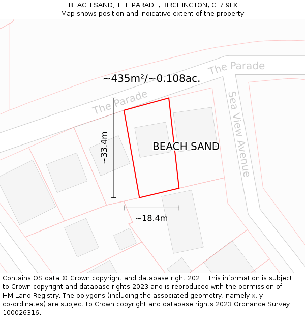 BEACH SAND, THE PARADE, BIRCHINGTON, CT7 9LX: Plot and title map