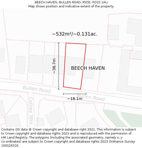 BEECH HAVEN, BULLEN ROAD, RYDE, PO33 1AU: Plot and title map