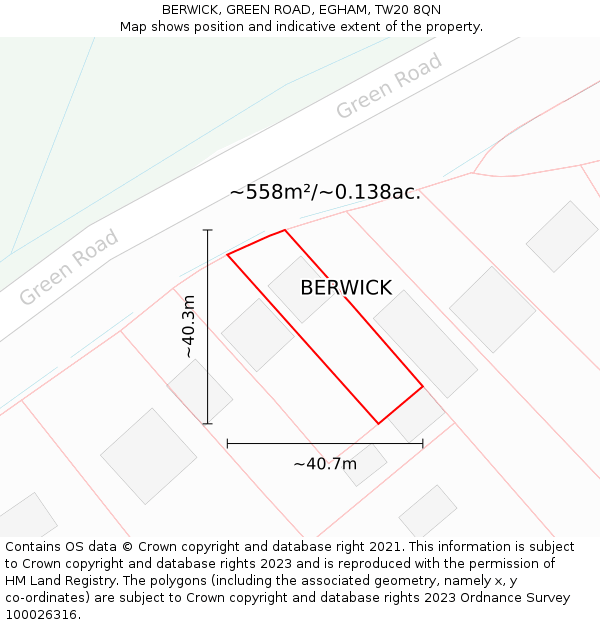 BERWICK, GREEN ROAD, EGHAM, TW20 8QN: Plot and title map