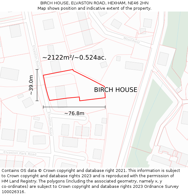 BIRCH HOUSE, ELVASTON ROAD, HEXHAM, NE46 2HN: Plot and title map